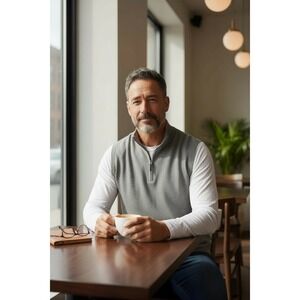 Fairway & Greene Mens XL Quarter Zip Vest Italian Merino Wool Sleeveless Sweater